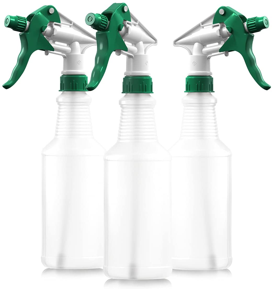 Adjustable Head Sprayer Fine to Stream Pack of 3 BAR5F Empty Plastic Spray Bottle 32 Ounce Heavy Duty Professional Chemical Resistant with Red-White Sprayer for Chemical and Cleaning Solution 