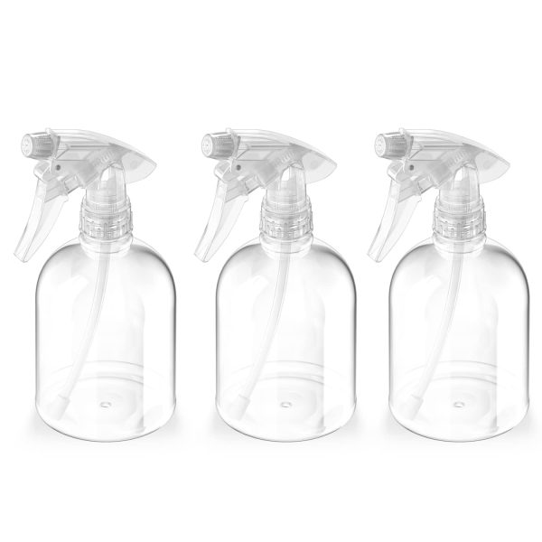 Clear Spray Bottle Adjustable Head Sprayer from Fine to Stream, 16 Oz, Pack of 3